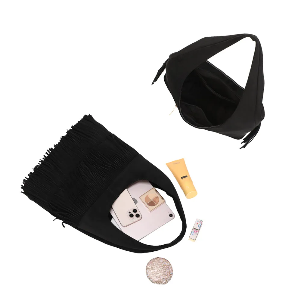 Gallantry Paris Ondaya sac hobo noir franges suédine