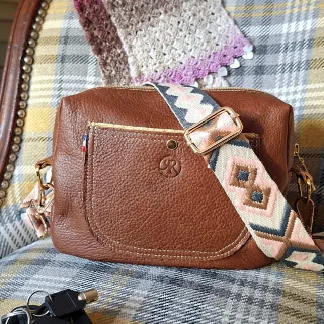 Atelier Anne R sac bandoulière cuir grainé marron fait main