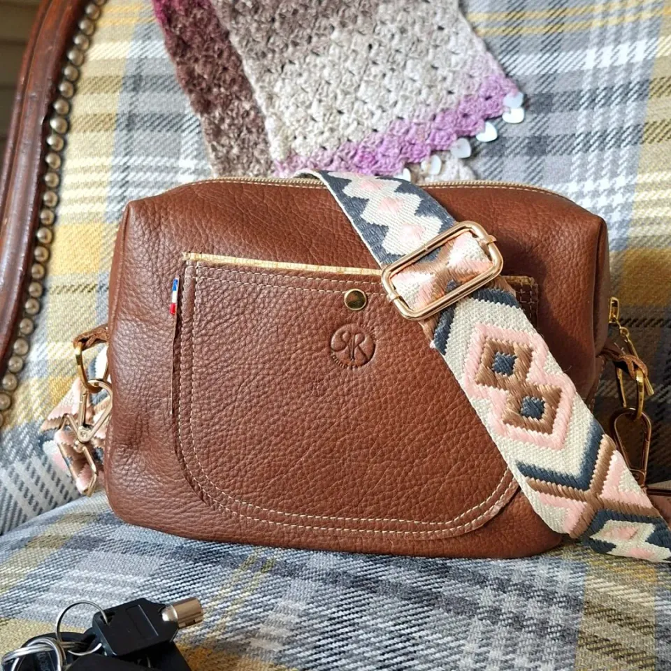 Atelier Anne R sac bandoulière cuir grainé marron fait main