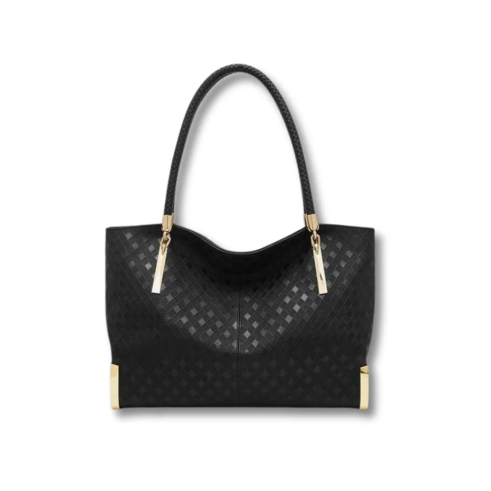 Maison Sacoches Aurore sac à main cuir noir anses tressées