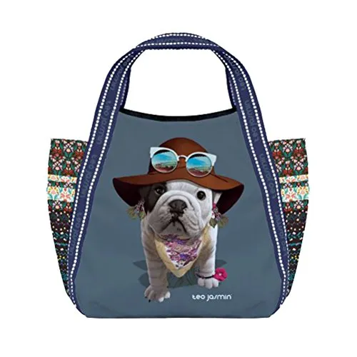 Téo Jasmin Boho petit sac shopping bleu gris
