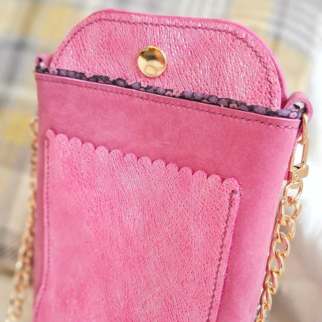 Atelier Anne R pochette portable cuir rose bandoulière