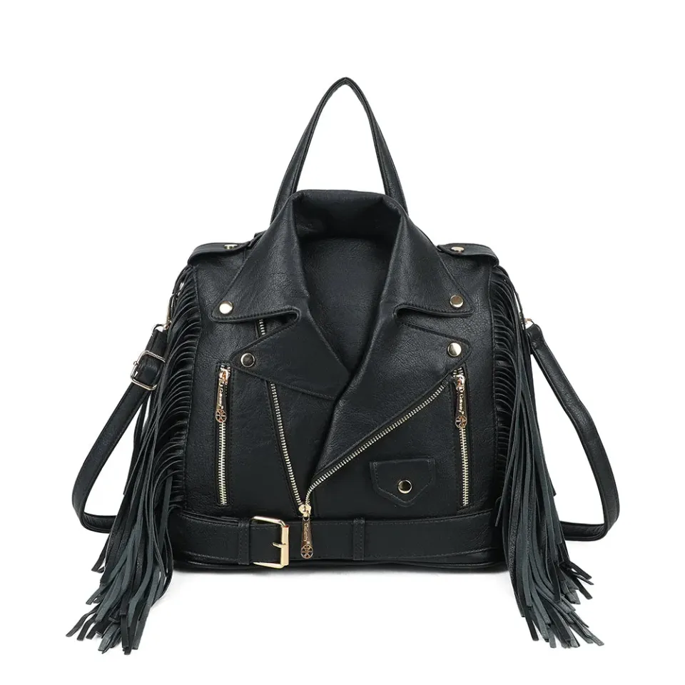 Gallantry Dakota Frangé sac noir perfecto franges