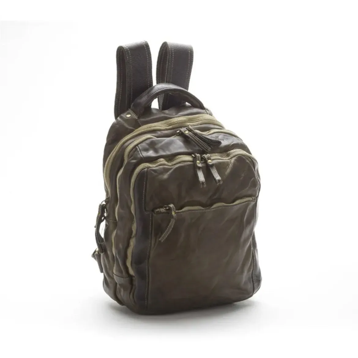Hexagone Cuir Sad Casiers sac à dos cuir kaki PC