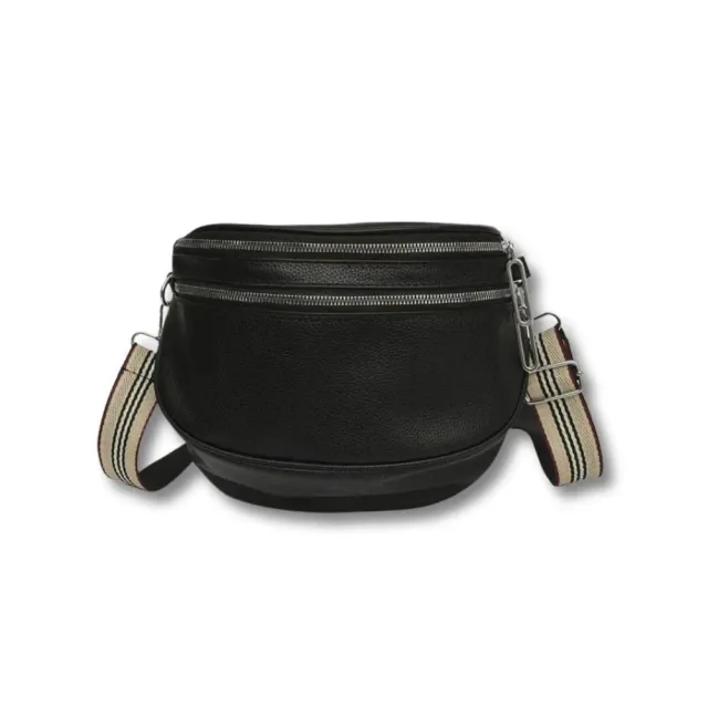 Maison Sacoches Fanny banane cuir noir femme double zip