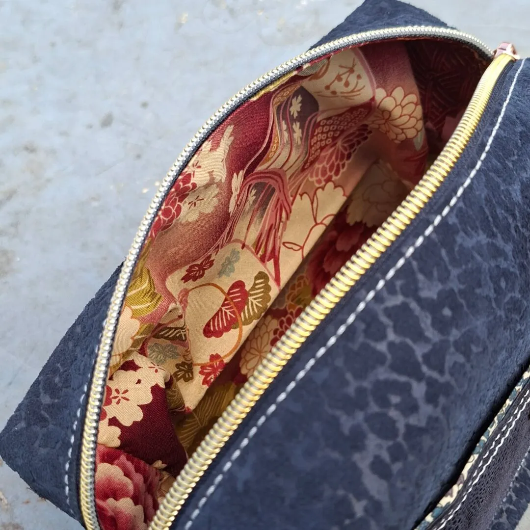 Atelier Anne R fourre-tout sac cuir bleu marine panthère