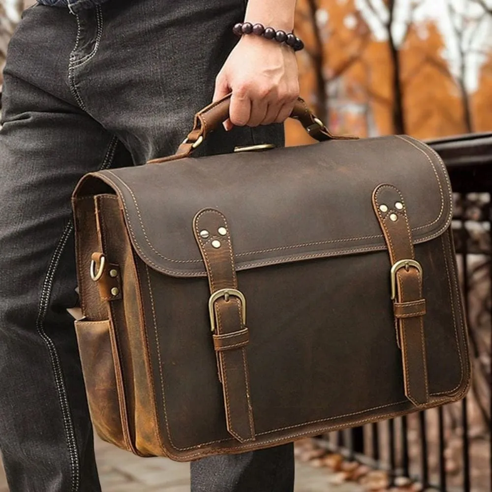 Maison Sacoches Wynor cartable homme cuir marron 15 pouces