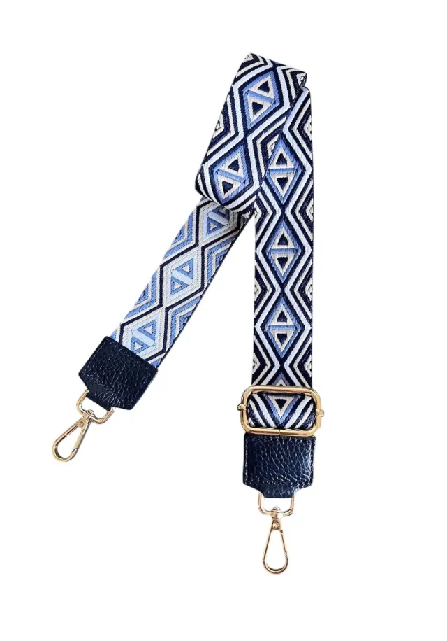 Hexagone Cuir Anse Aztèque bandoulière marine blanc doré