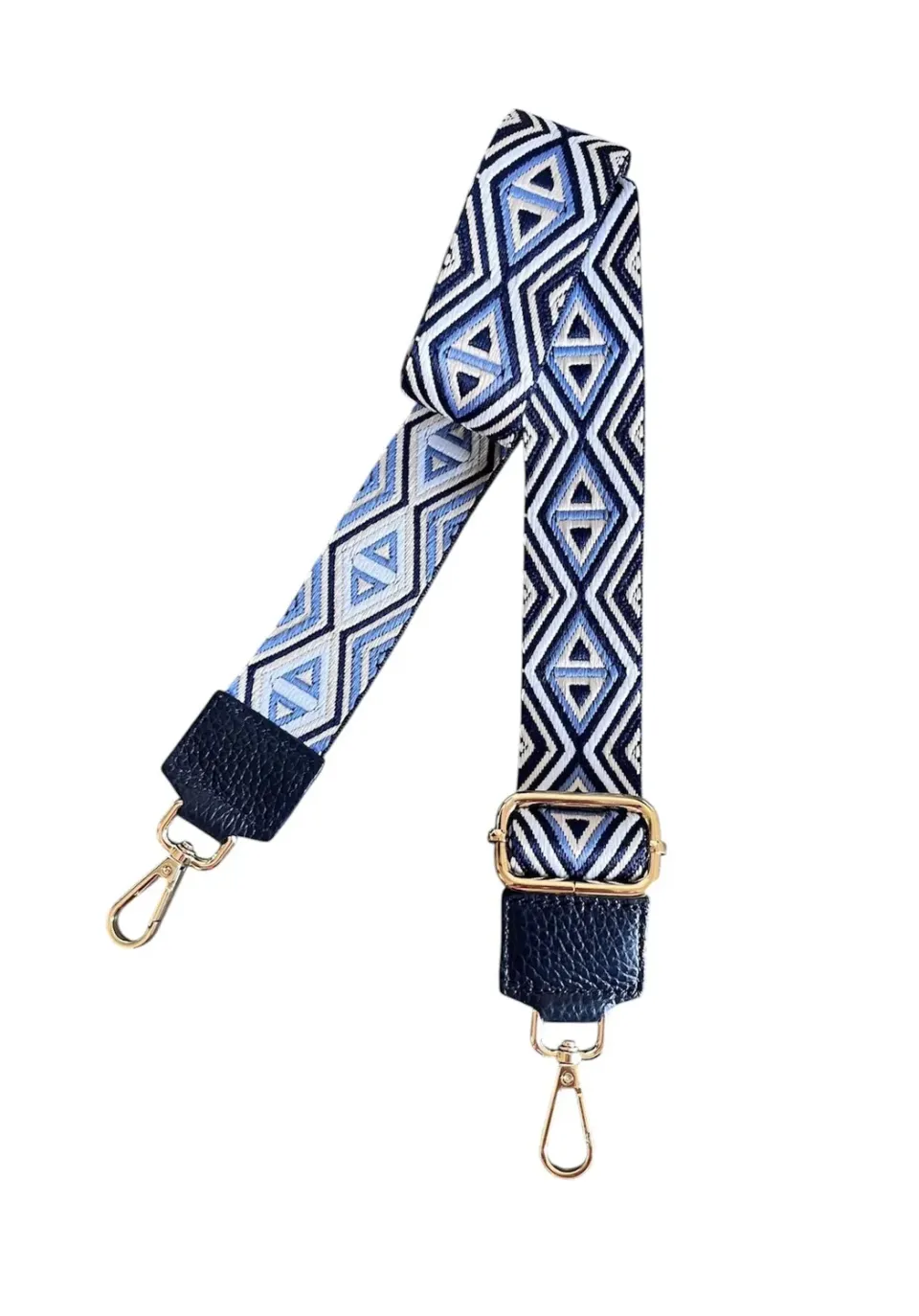 Hexagone Cuir Anse Aztèque bandoulière marine blanc doré