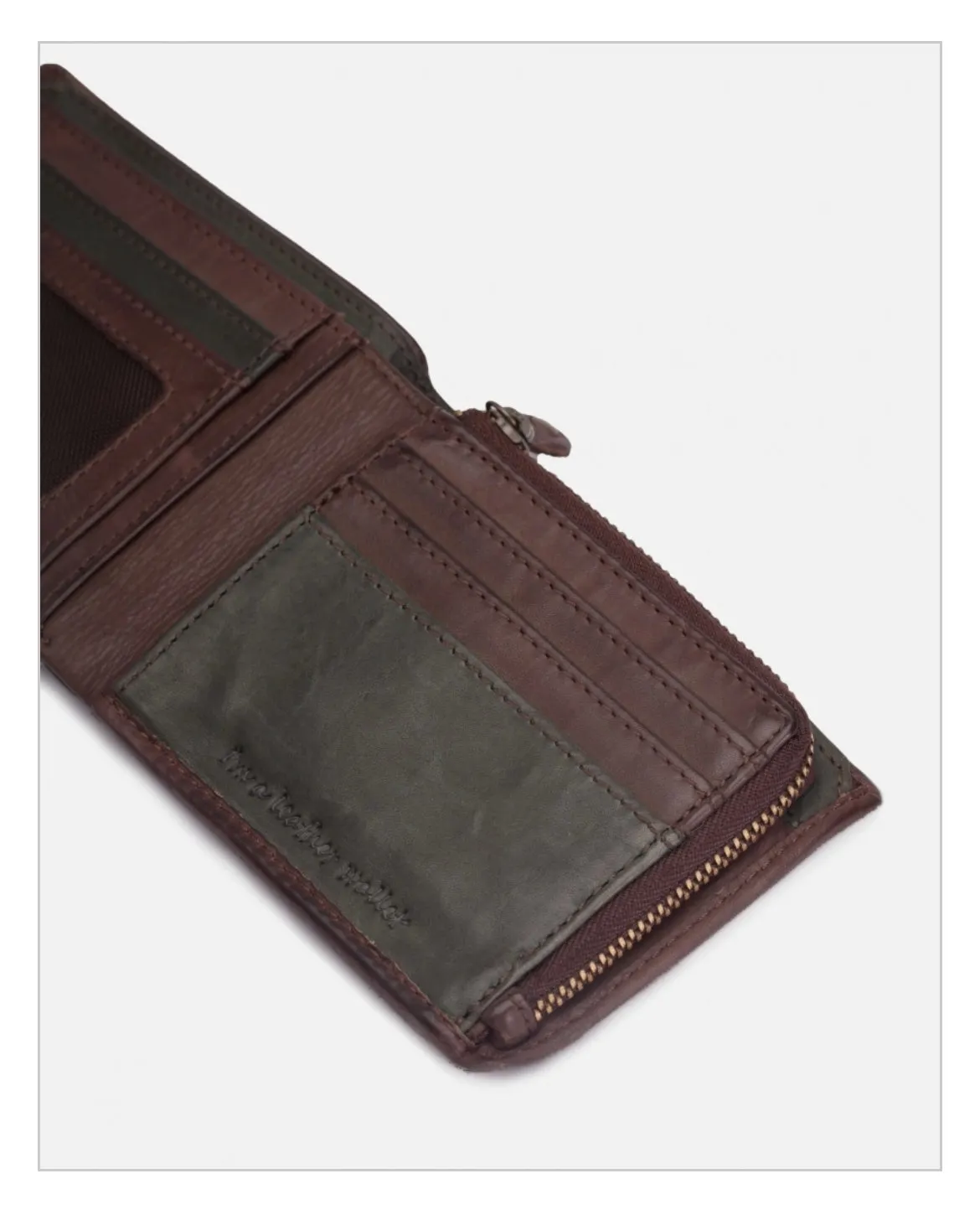 Hexagone Cuir PF Mike portefeuille cuir marron vert sapin