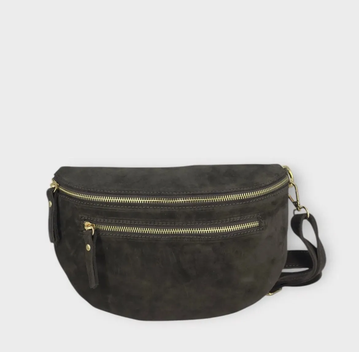 Hexagone Cuir Banane Large sac banane cuir Noir 3 zips