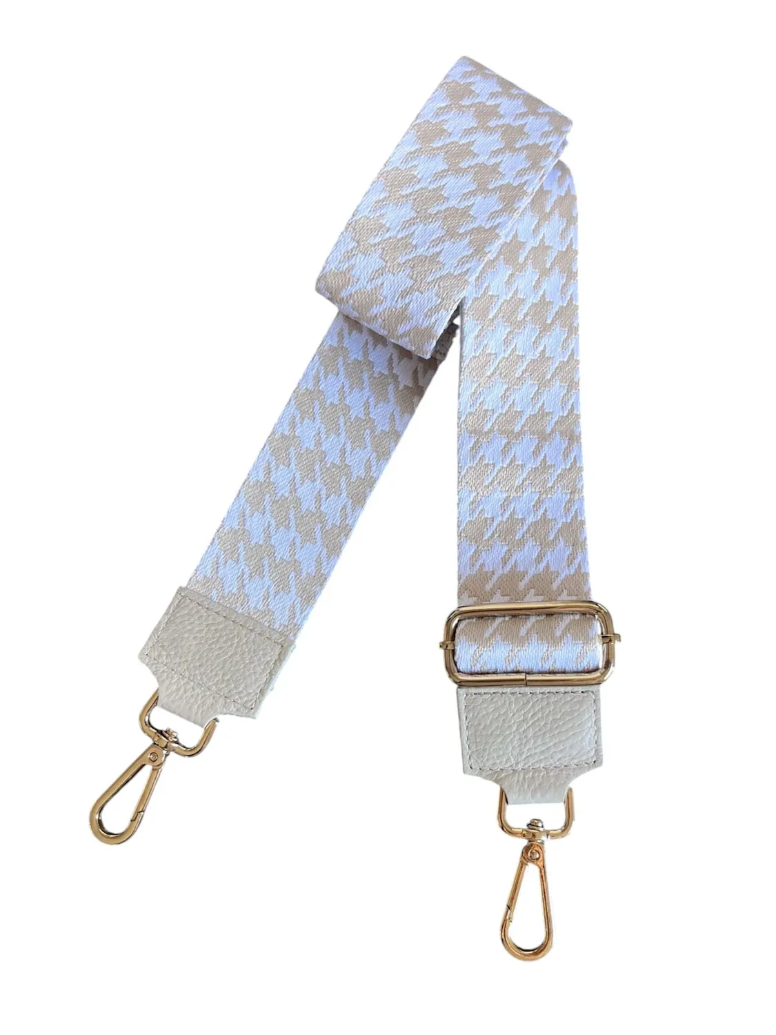 Hexagone Cuir Pied de Poule anse sac jaune/blanc/doré réglable
