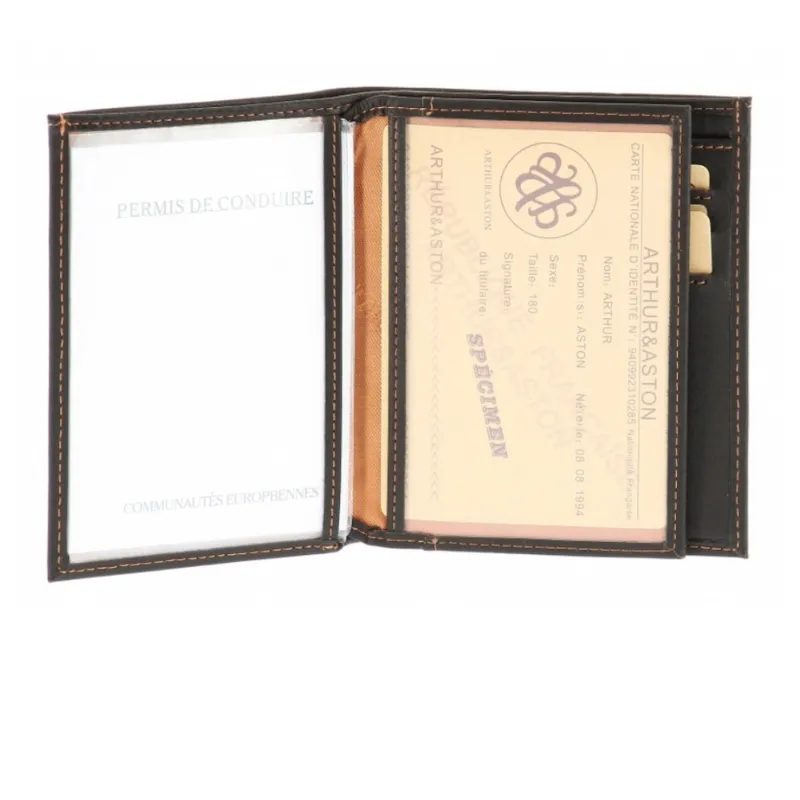 Hexagone Cuir AA-Vertical portefeuille homme marron cuir gras