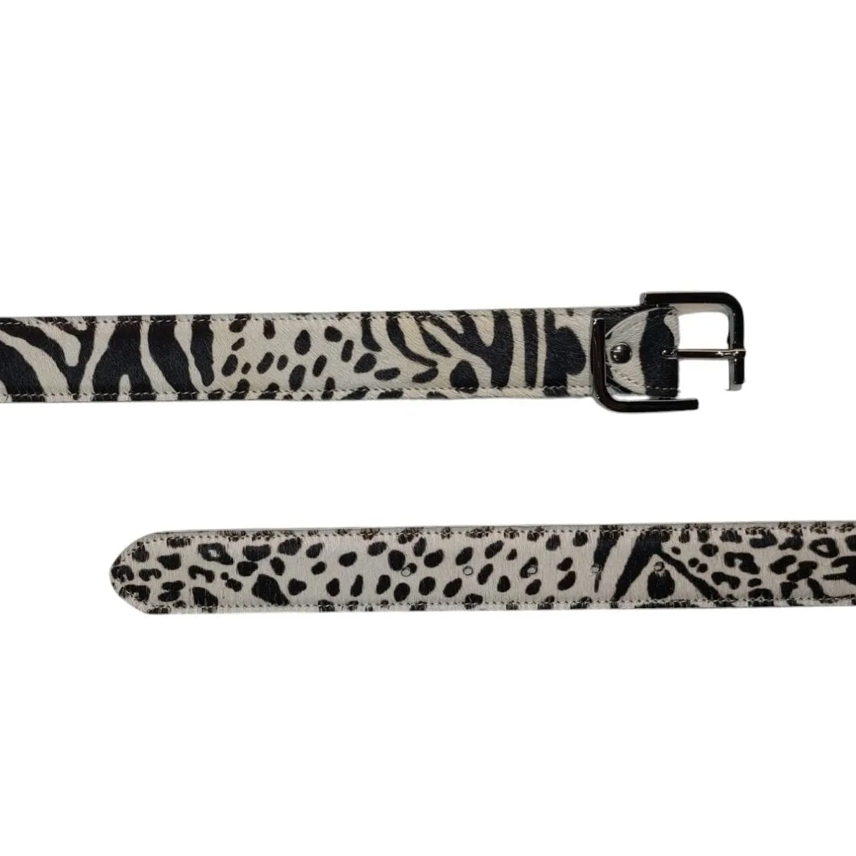 Hexagone Cuir Animal's ceinture cuir noir blanc 3,5 cm