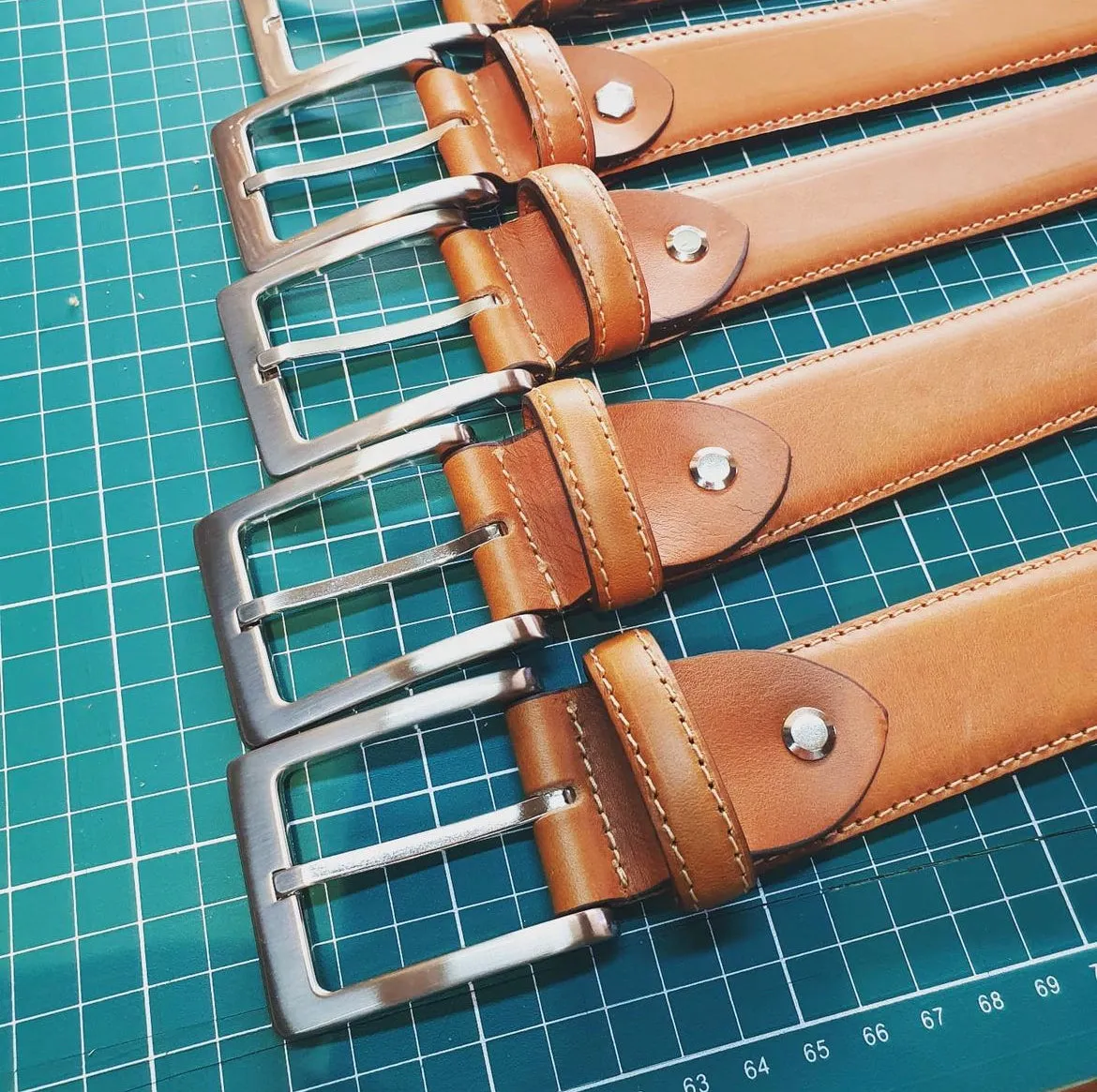 Hexagone Cuir Hexagone ceinture cuir cognac 3,5 cm