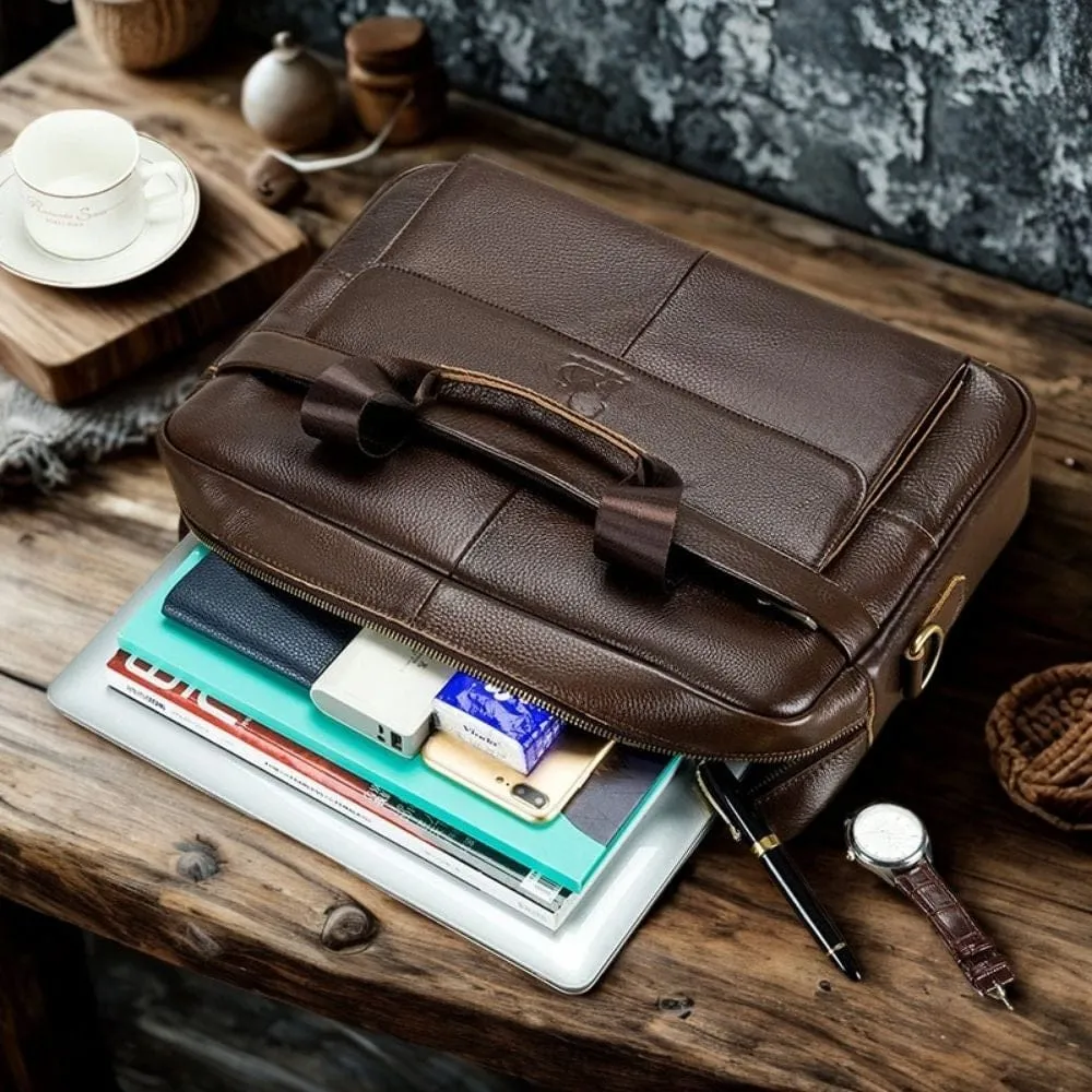 Maison Sacoches Faren sacoche ordinateur cuir marron