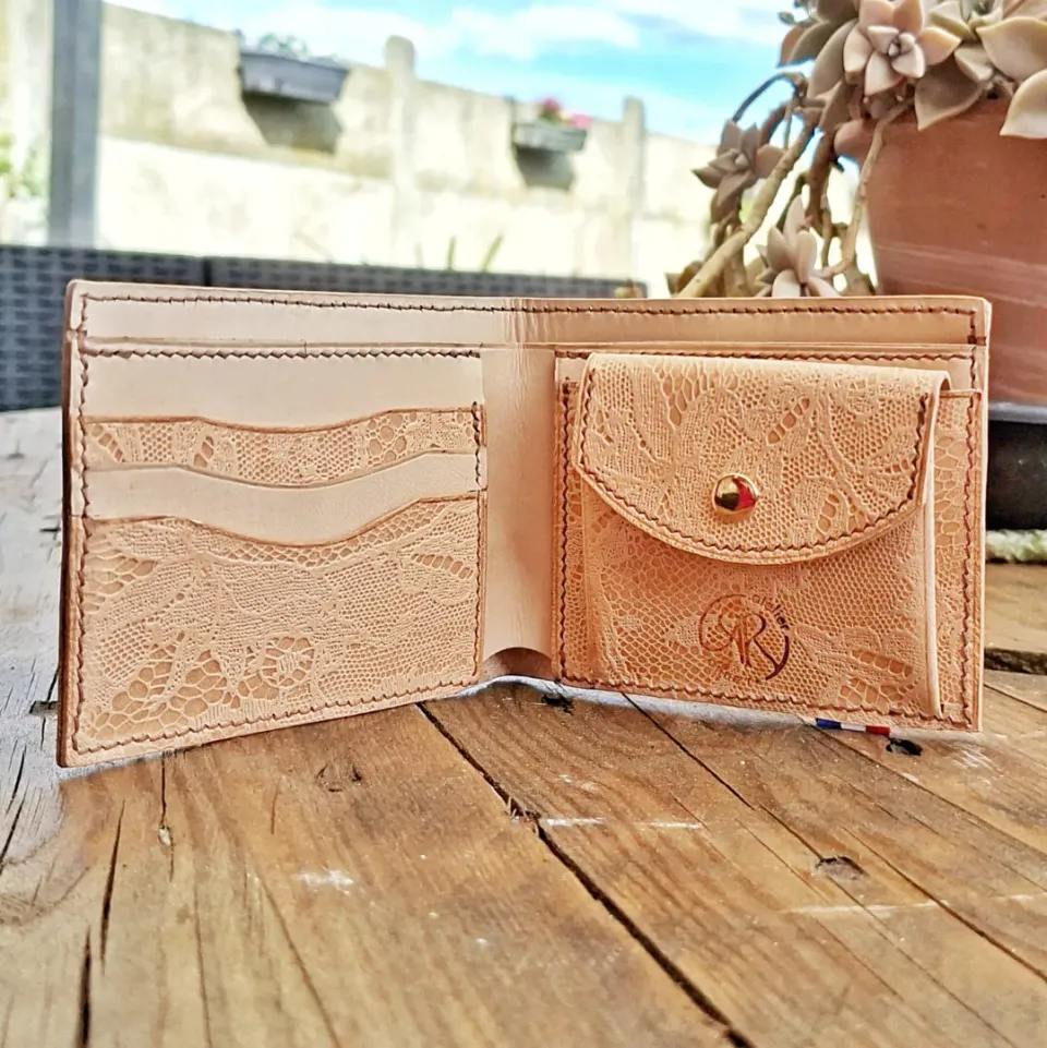 Atelier Anne R portefeuille cuir végétal dentelle porte-cartes