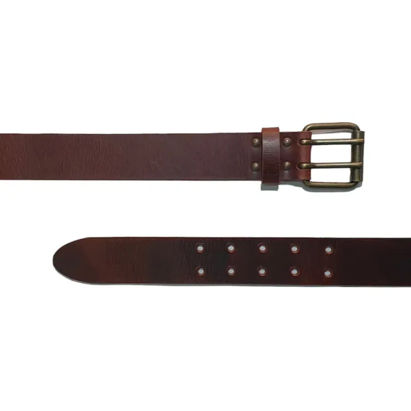 Hexagone Cuir Double Ardillons ceinture cuir cognac