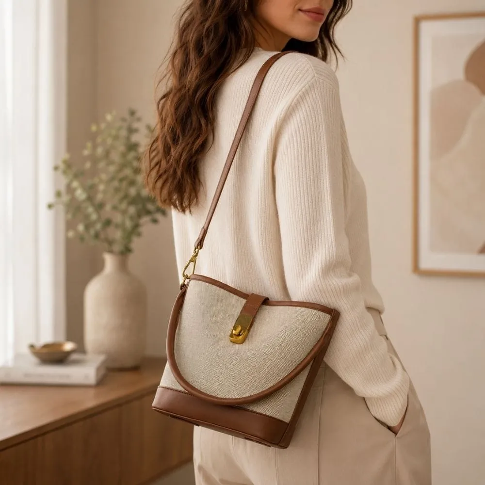 Maison Sacoches Alix sac seau bandoulière coton brun