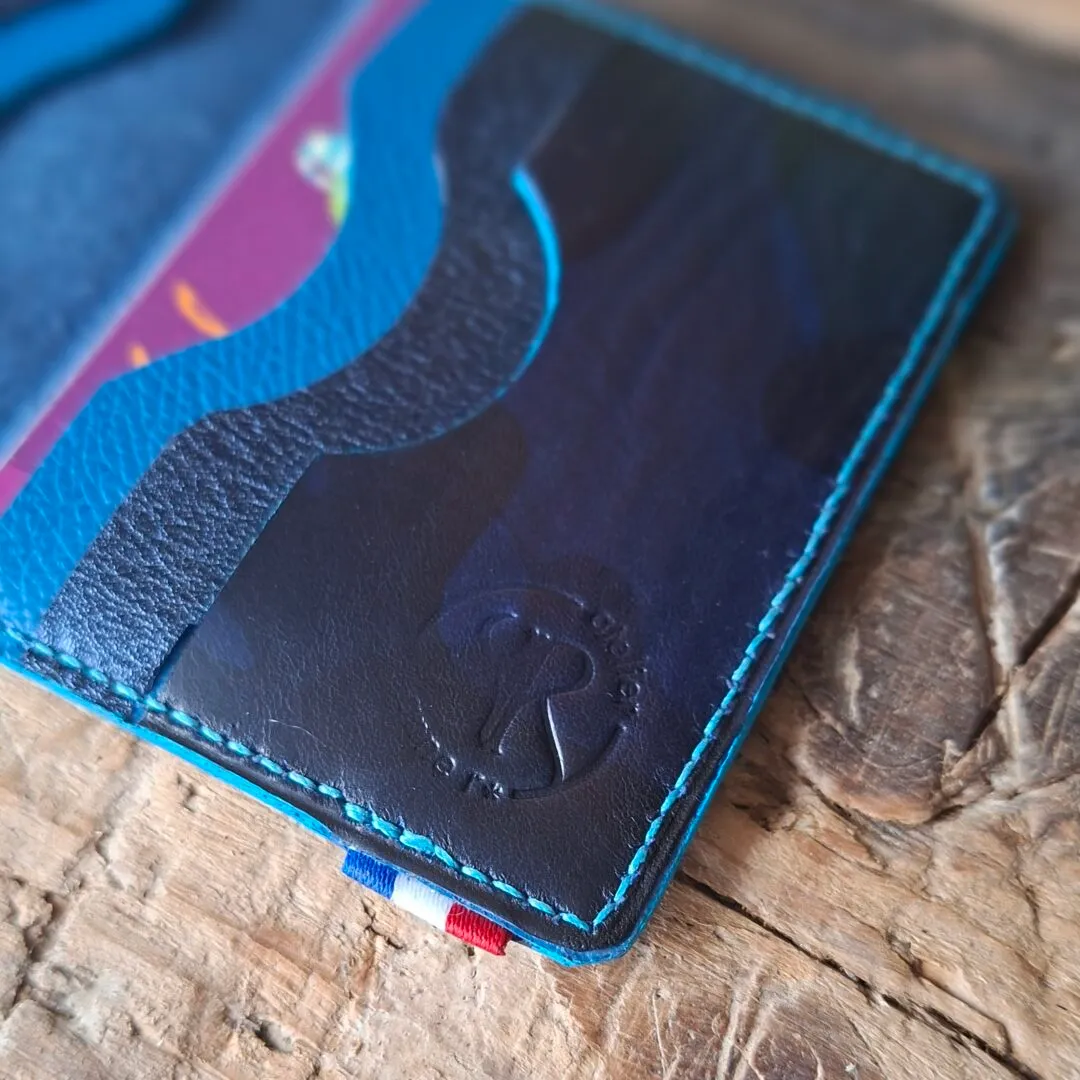 Atelier Anne R porte-cartes cuir bleu camouflage 6 cartes