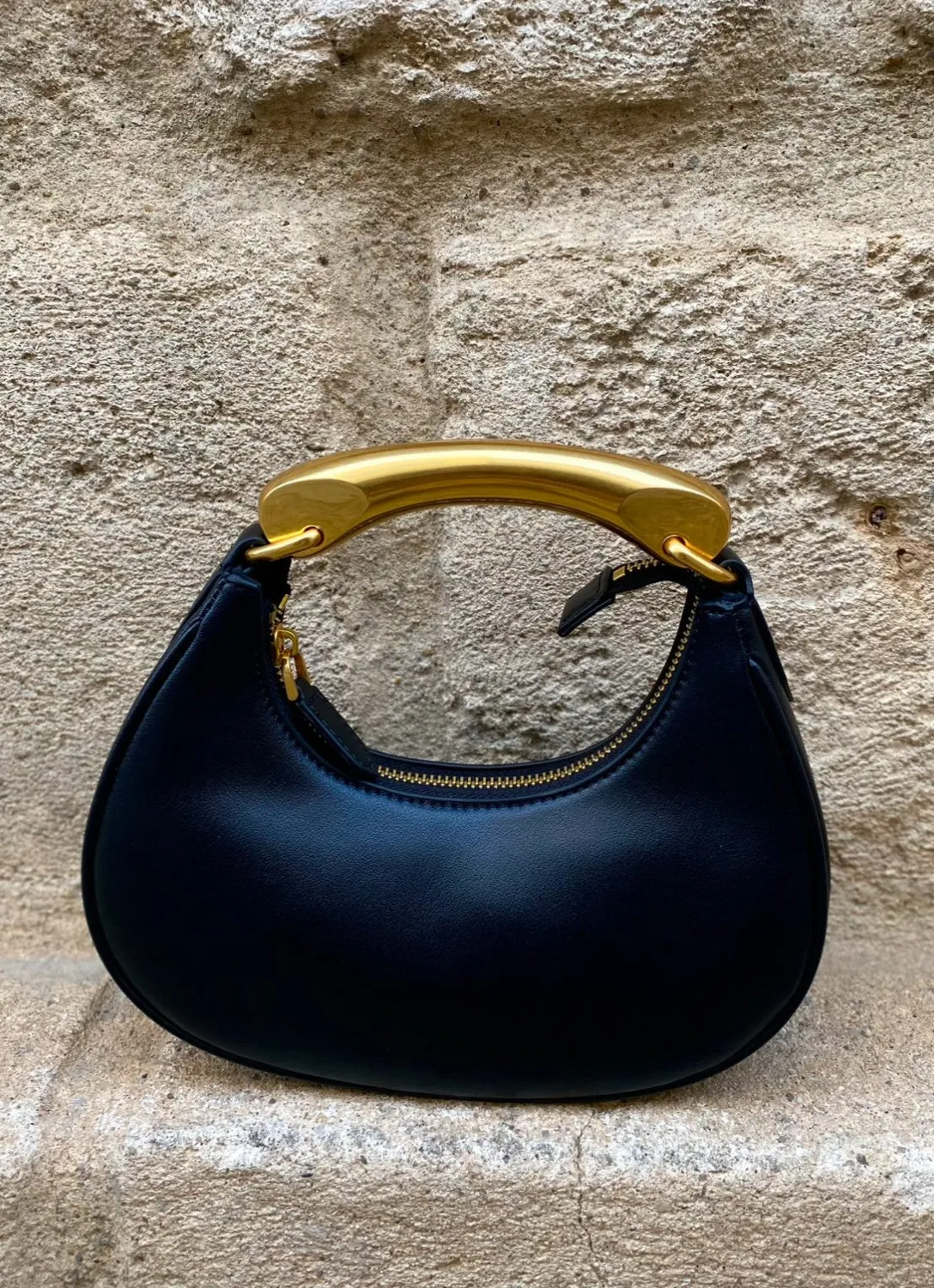 Hexagone Cuir Dino sac à main cuir noir 21 cm