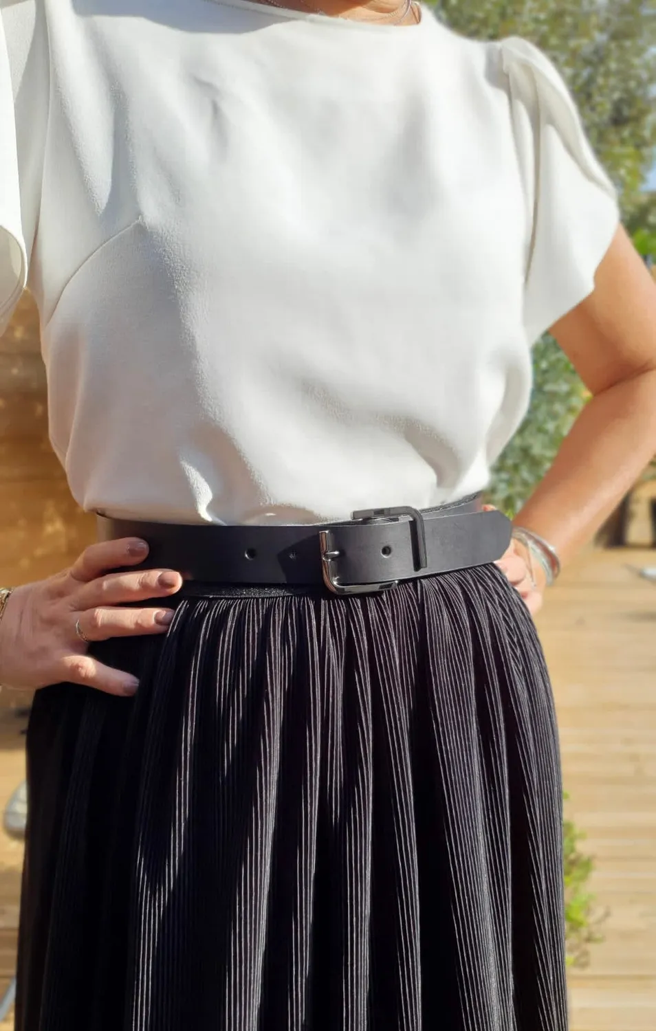 Hexagone Cuir L Gun ceinture cuir noir 3,5 cm