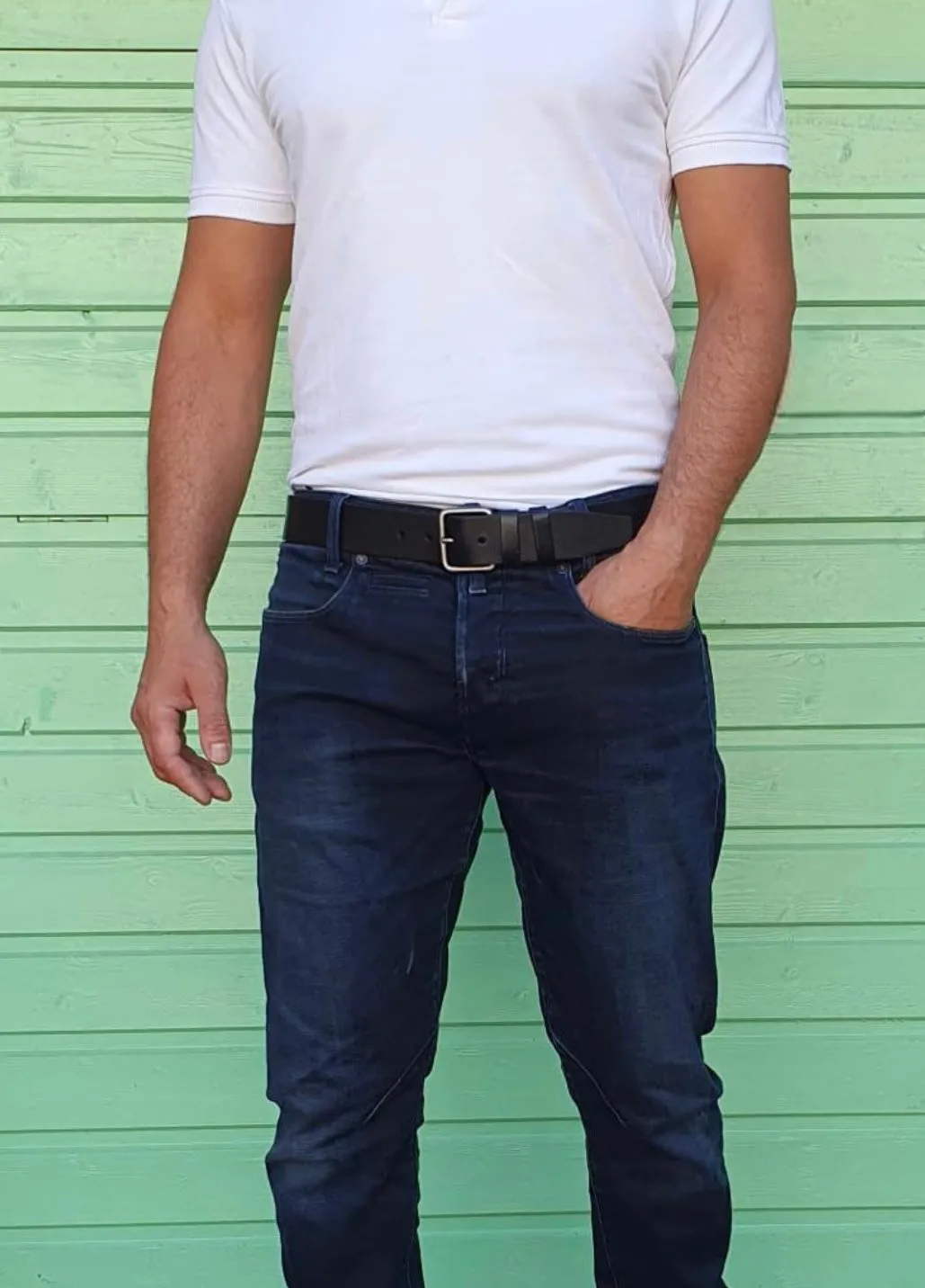 Hexagone Cuir Jeans ceinture cuir noir 100 cm