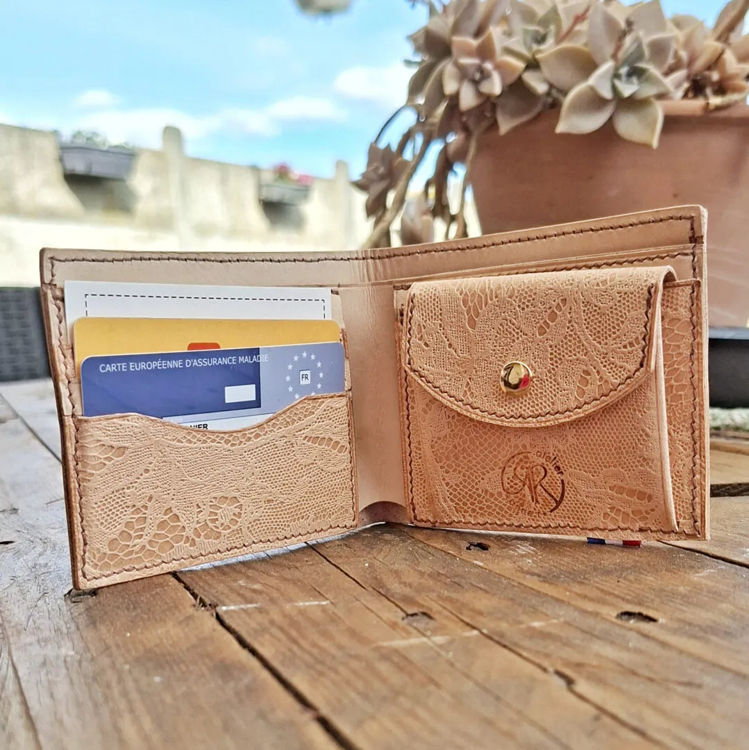 Atelier Anne R portefeuille cuir végétal dentelle porte-cartes