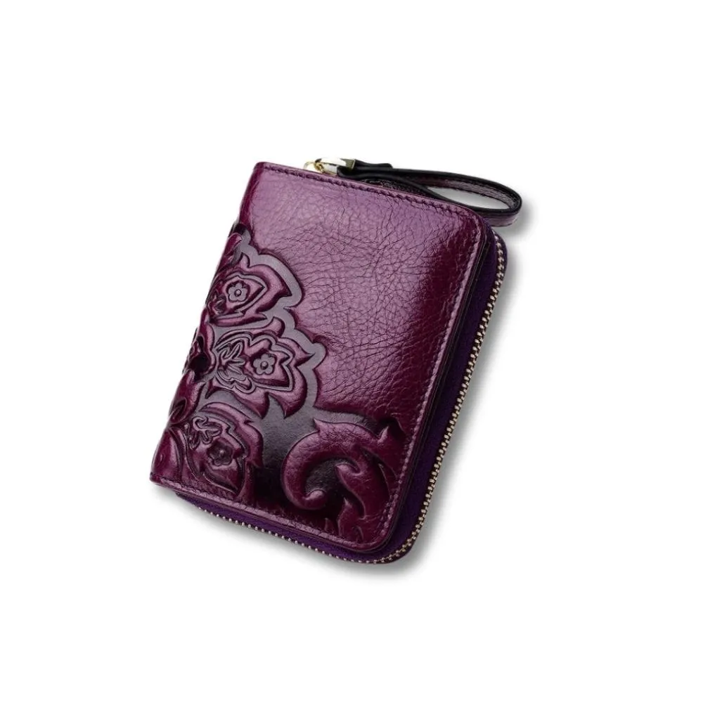 Maison Sacoches Noara porte-monnaie femme rouge floral cuir