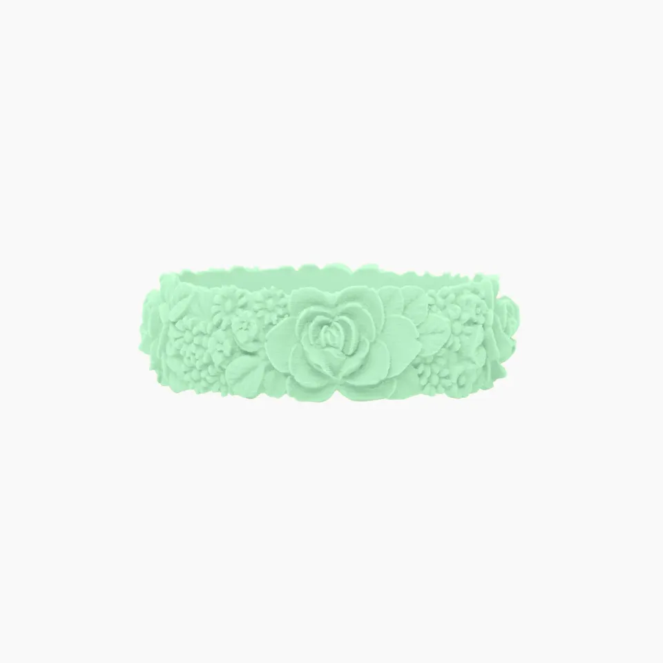 O bag Flower Big bracelet silicone vert blanc 3D