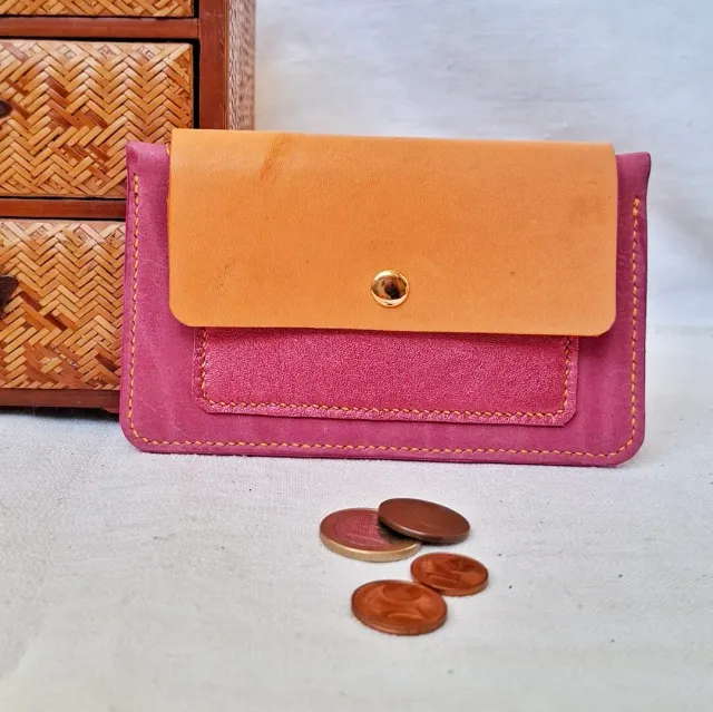 Atelier Anne R porte-monnaie cuir rose orange tannage végétal