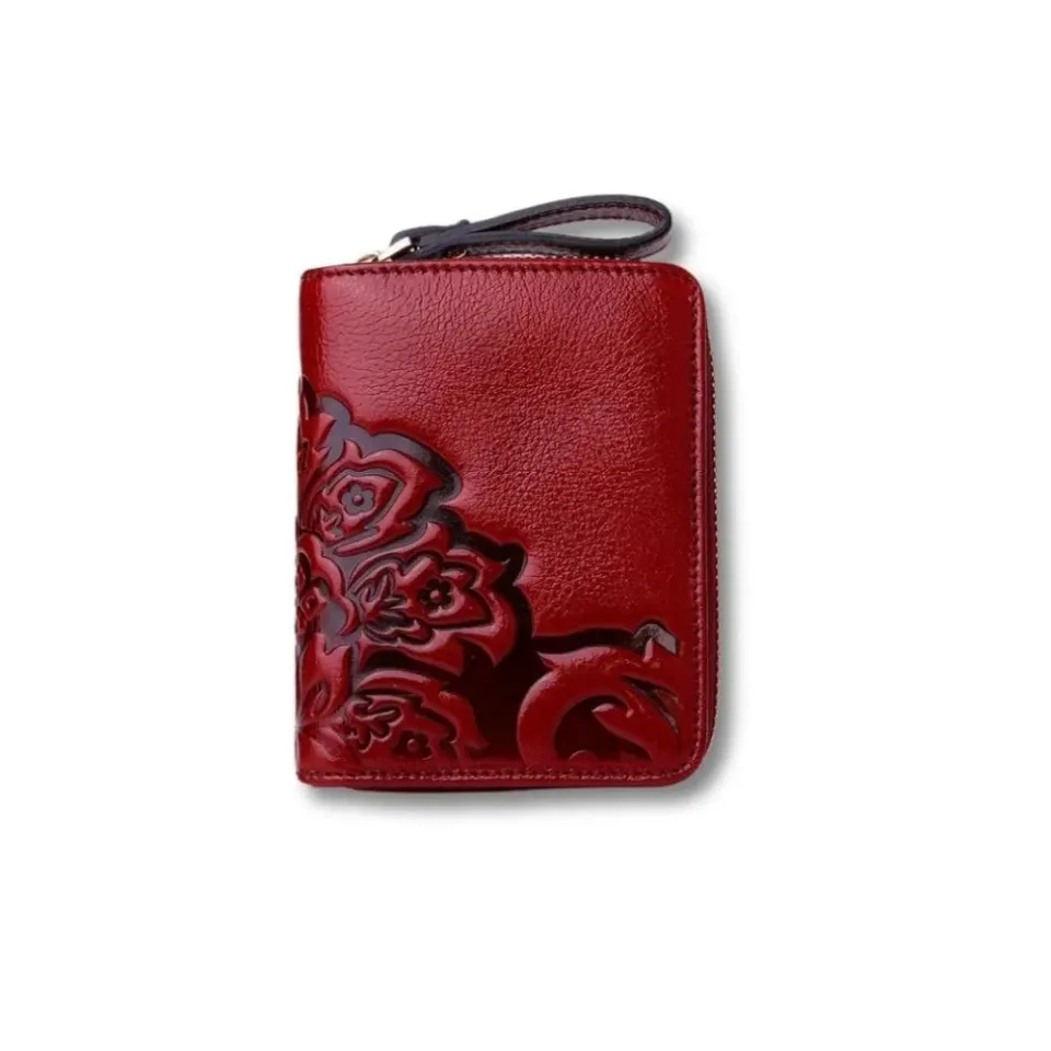 Maison Sacoches Noara porte-monnaie femme rouge floral cuir