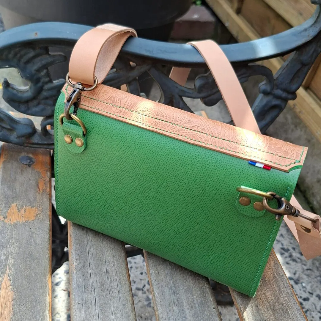 Atelier Anne R cartouchière sac cuir vert cachemire