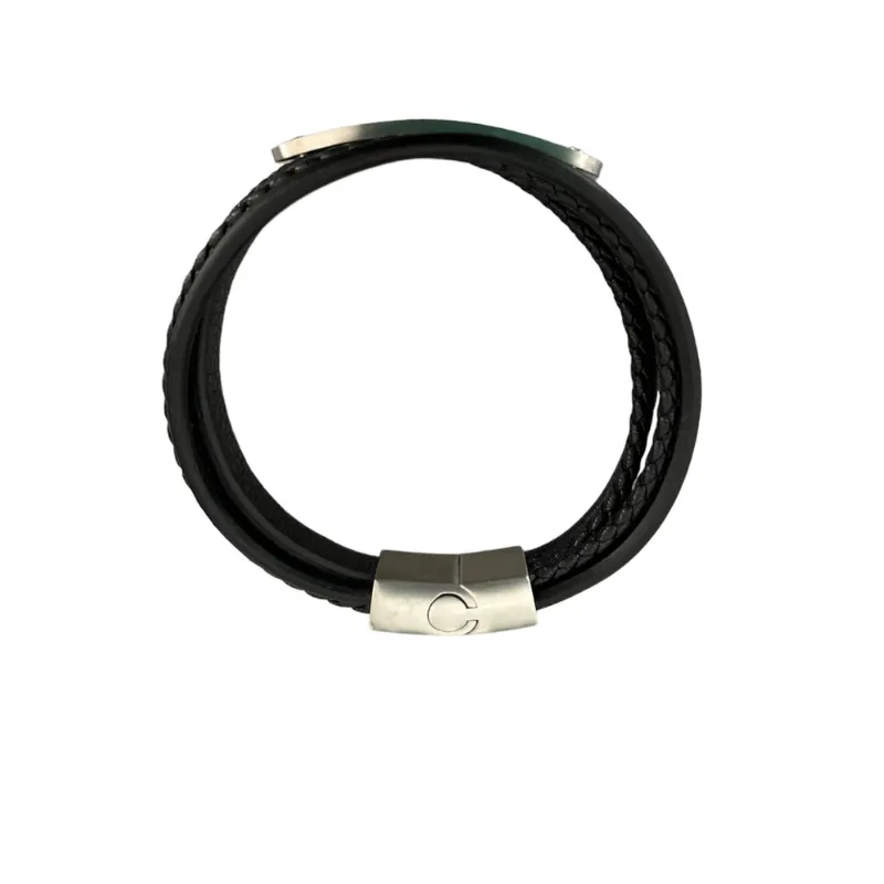 Hexagone Cuir Plaque bracelet cuir noir lisse tressé 21 cm