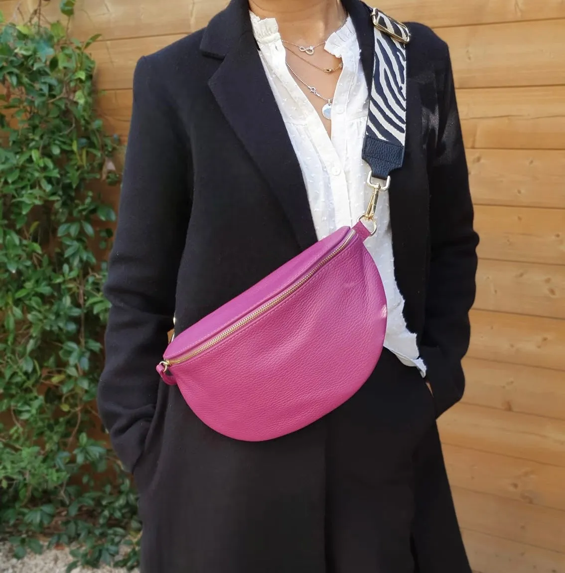 Hexagone Cuir Banane Large sac banane cuir bougainvilliers