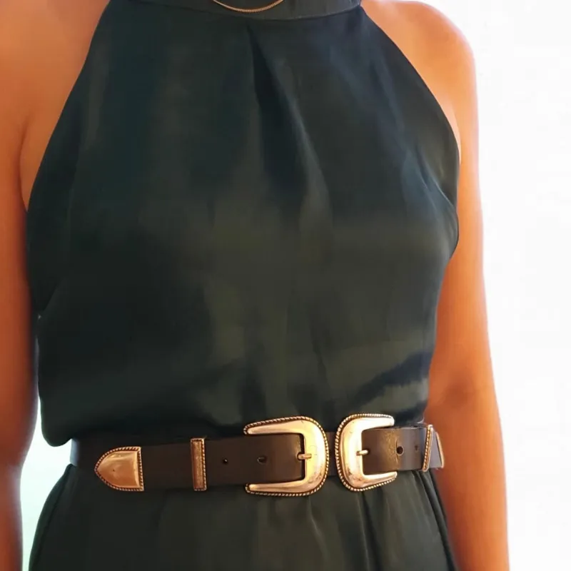 Hexagone Cuir Madonna ceinture cuir noir 85 cm