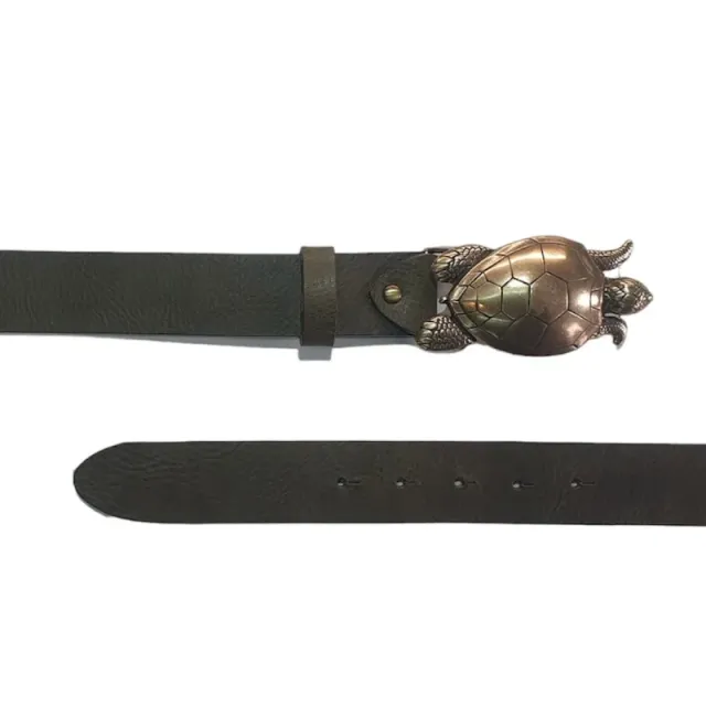 Hexagone Cuir Tortue ceinture cuir kaki 85 cm