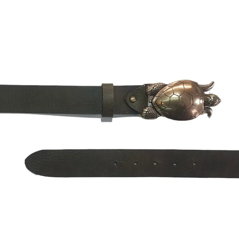 Hexagone Cuir Tortue ceinture cuir kaki 85 cm