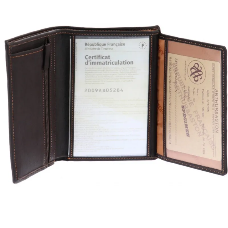 Hexagone Cuir AA Classique portefeuille cuir Marron fil orange
