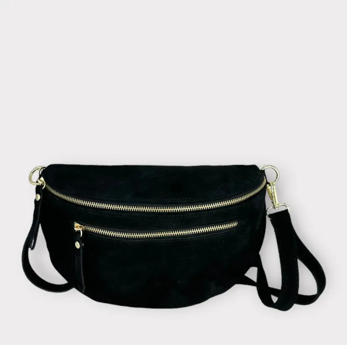 Hexagone Cuir Banane Large sac banane cuir Noir 3 zips