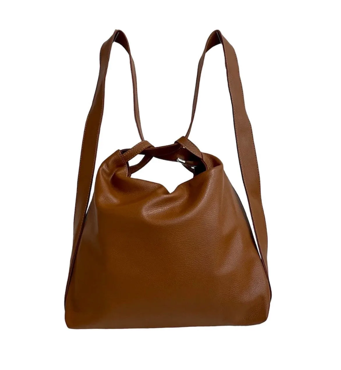Hexagone Cuir Sad Astucieux sac dos femme cognac cuir grainé