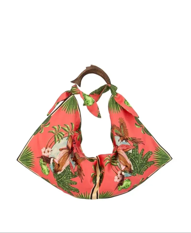 Hexagone Cuir Sac foulard XL sac textile corail tropical