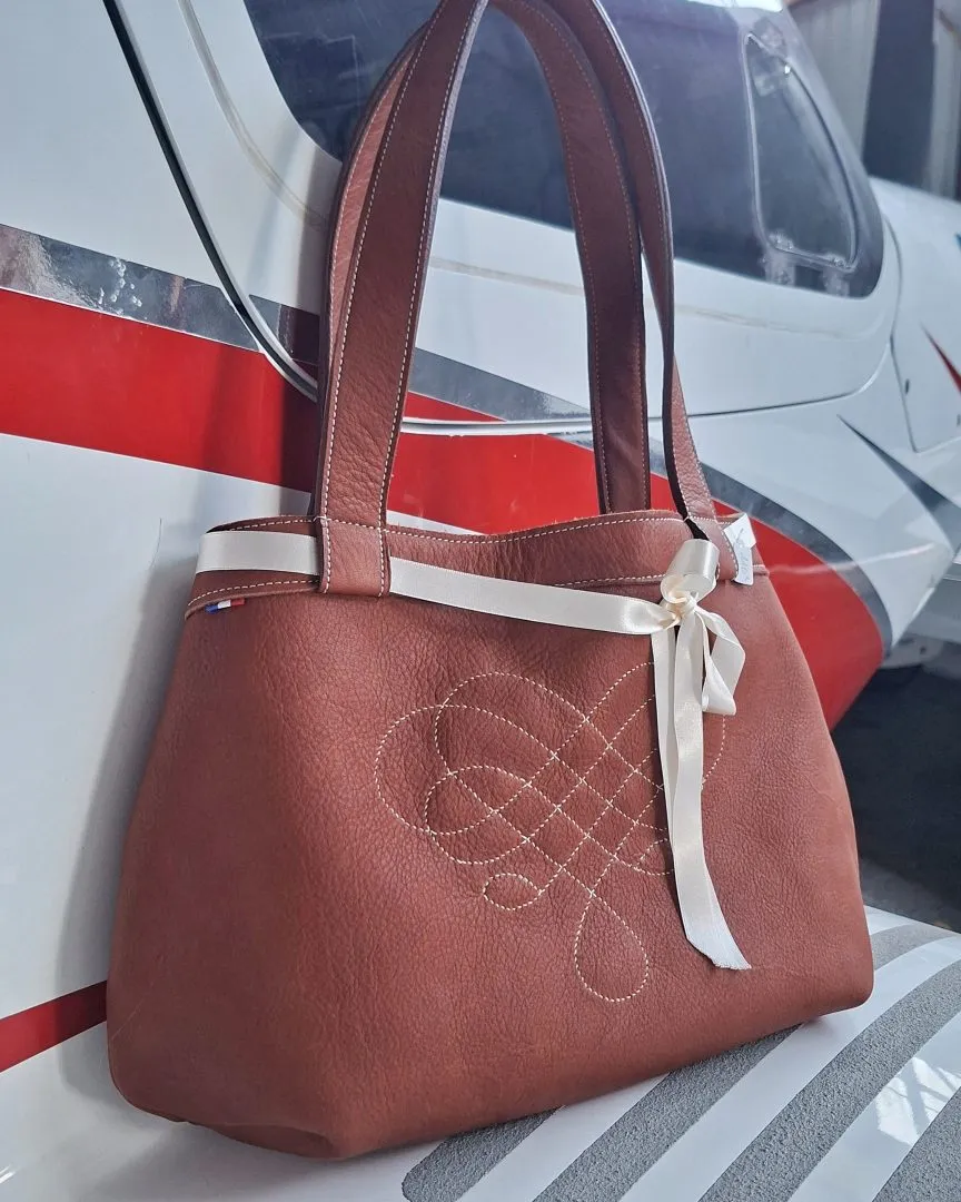 Atelier Anne R cabas cuir pleine fleur acajou cousu main
