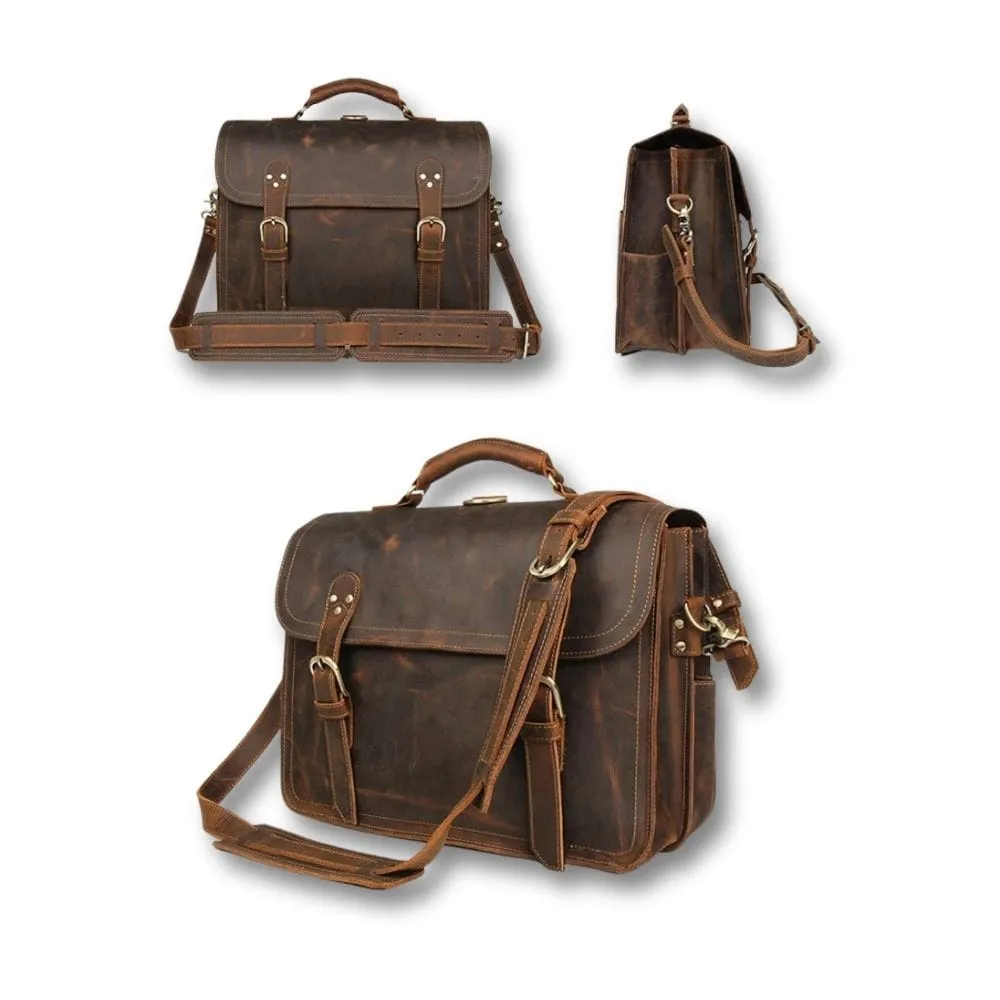 Maison Sacoches Wynor cartable homme cuir marron 15 pouces