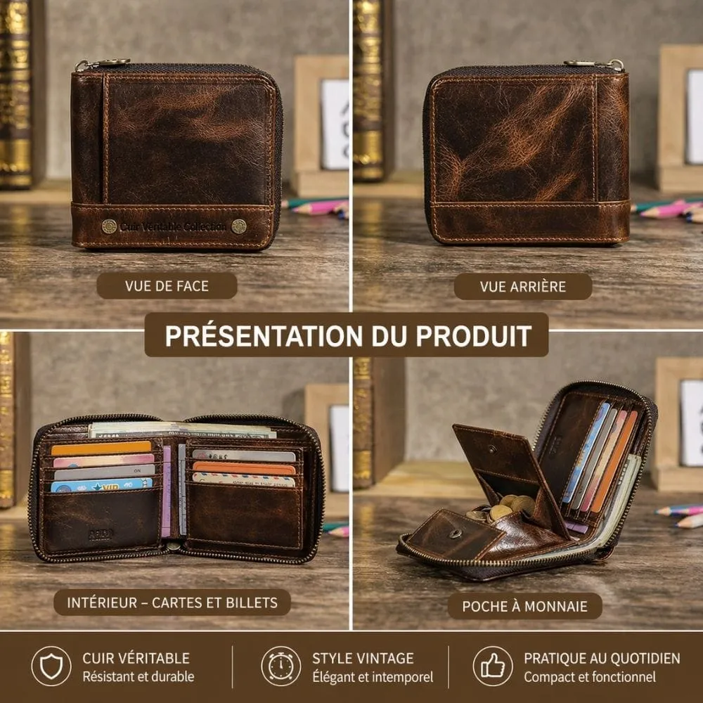 Maison Sacoches Prestige porte-monnaie café cuir véritable