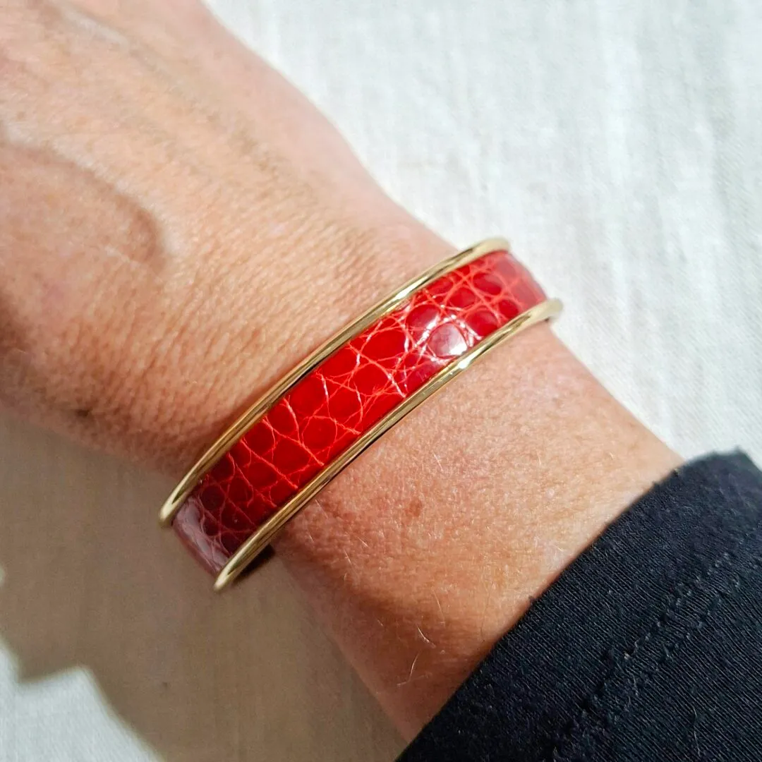 Atelier Anne R manchette alligator rouge bracelet 1cm