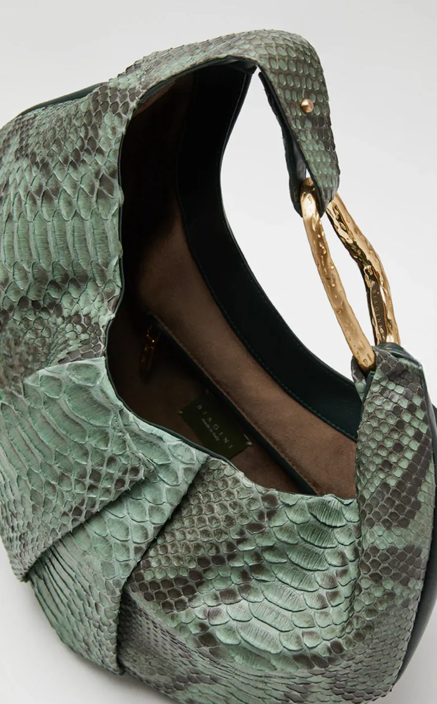 Hexagone Cuir Brad Python sac femme vert cuir véritable