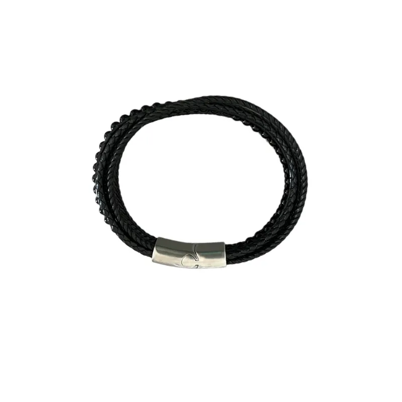 Hexagone Cuir Bracelet cuir perles onyx 21 cm