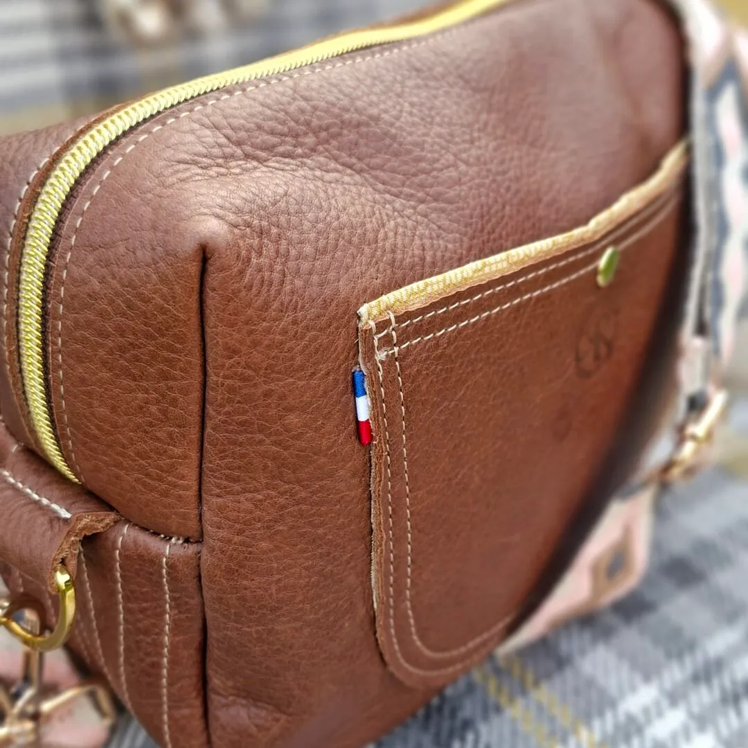 Atelier Anne R sac bandoulière cuir grainé marron fait main