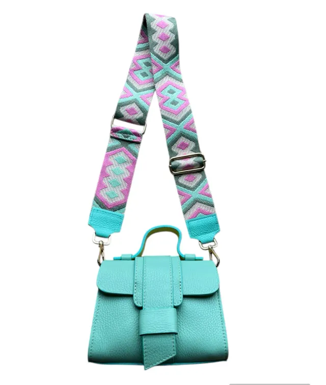 Hexagone Cuir Polly sac à main cuir Aqua Citron bicolore